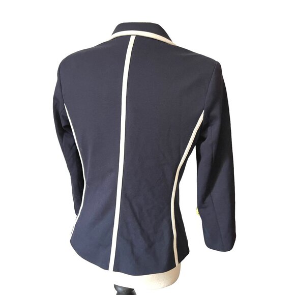 New York & Company Stretch Vintage Navy Blue Piped Collared Blazer Sz Medium Wom - Picture 5 of 7
